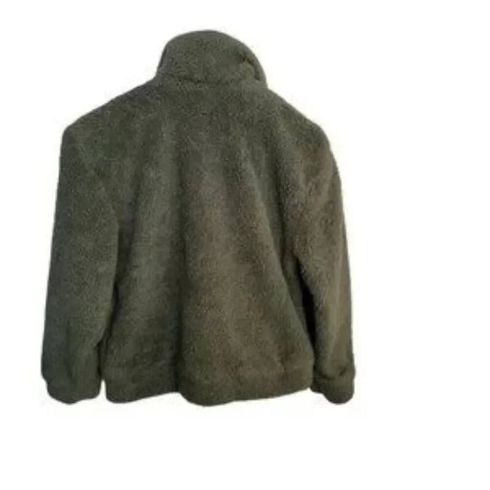 wonder nation Girls Jacket Faux Sherpa XL 14-16 White Pink Stripe Olive Green